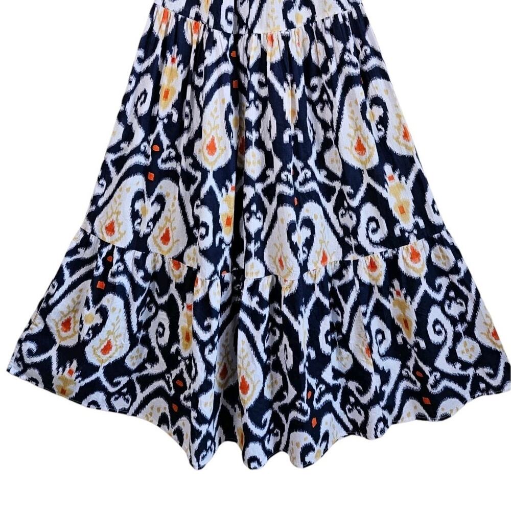 MER ST BART Women's 10 12 Geneviere Maxi Dress Ikat Pattern Tiered Smocked Neck - Picture 4 of 7